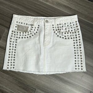 Rebecca Minkoff White Denim Studded Mini Skirt